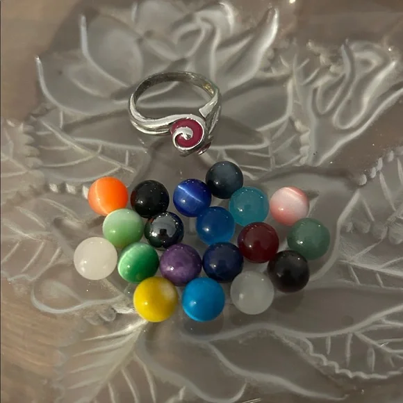 Silver Wave Ring with Interchangeable Coloured Ball - Picture 4 of 4